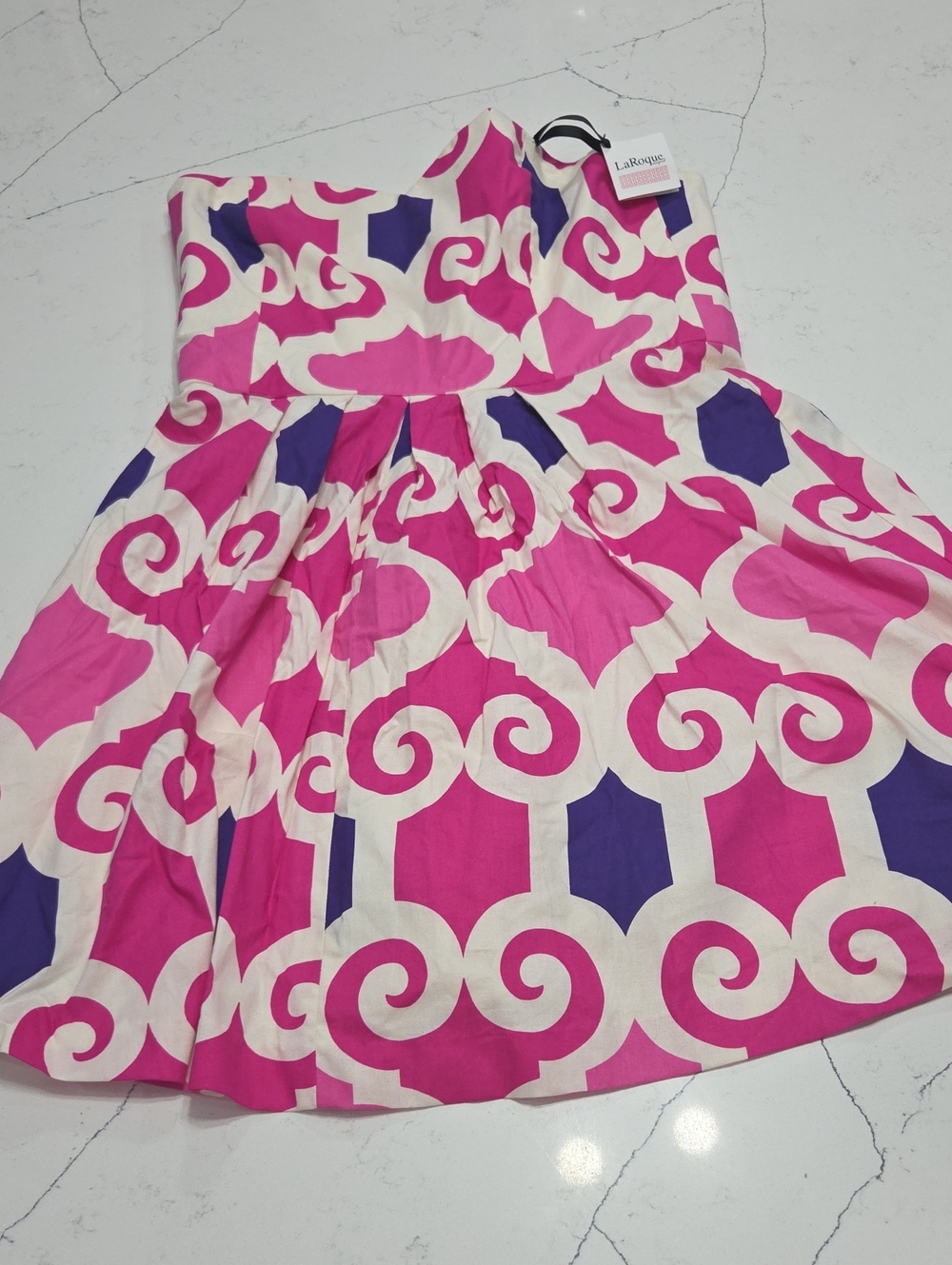 LaBourgeoise Strapless Pink & Purple Printed Dress Sz8 Gentle Used Like New